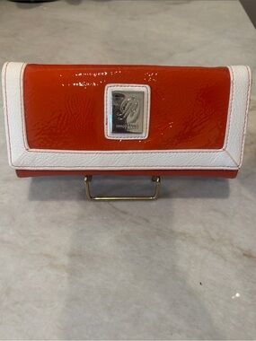 Grace Adele Orange Patent Continental Wallet with White Trim